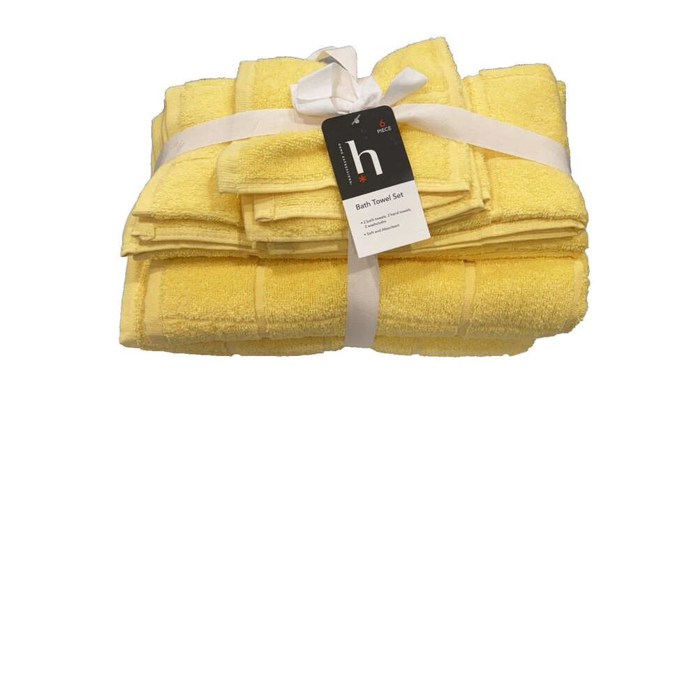 Home Expressions 6 Piece Bath Towel Set 100% Cotton Island Yellow NEW